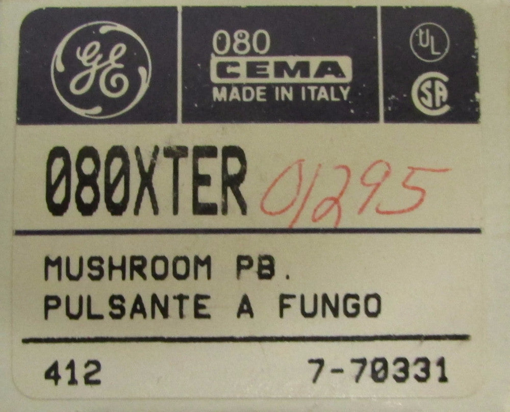 GENERAL ELECTRIC GE 080XTER Red CEMA 080 Mushroom Push Button 080 XTER