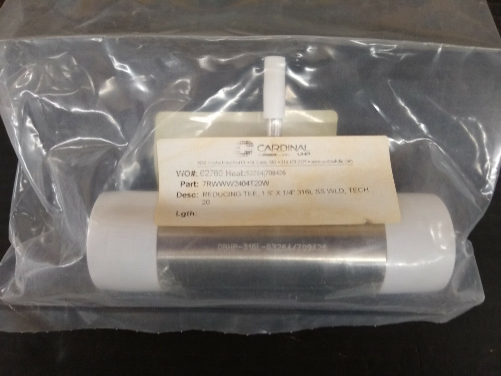 New, Cardinal UHP, 7RWWW-24-04-T20W, Tee, Reducing 1.5" X 1/4" T20