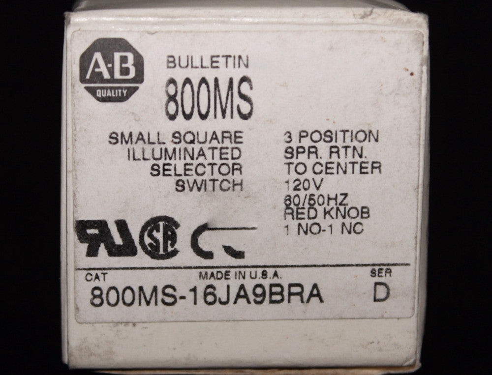 ALLEN BRADLEY 800MS 16JA9BRA Small Square Illum Selector Switch RED 3 Pos 120V