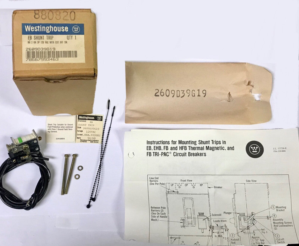 WESTINGHOUSE CUTLER HAMMER FB Circuit Breaker Shunt Trip 120 VAC 2609D39G19