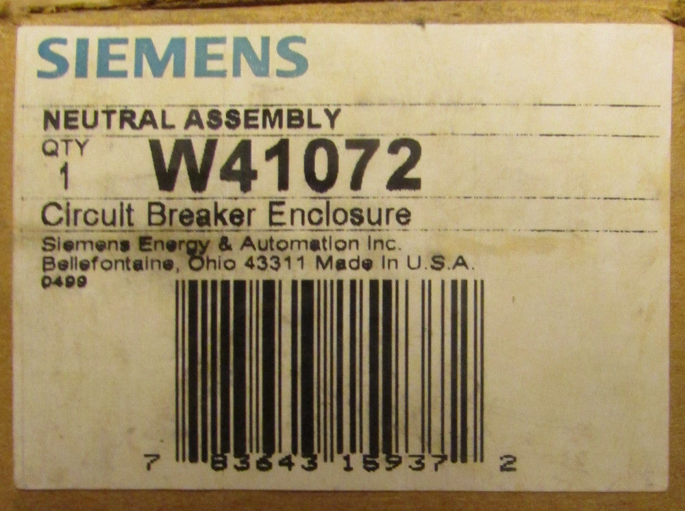 SIEMENS Circuit Breaker Enclosure Neutral Assembly Ground Bar W41072