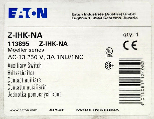 EATON MOELLER Z IHK NA Auxiliary Contact Module 1 NO 1 NC 2030090