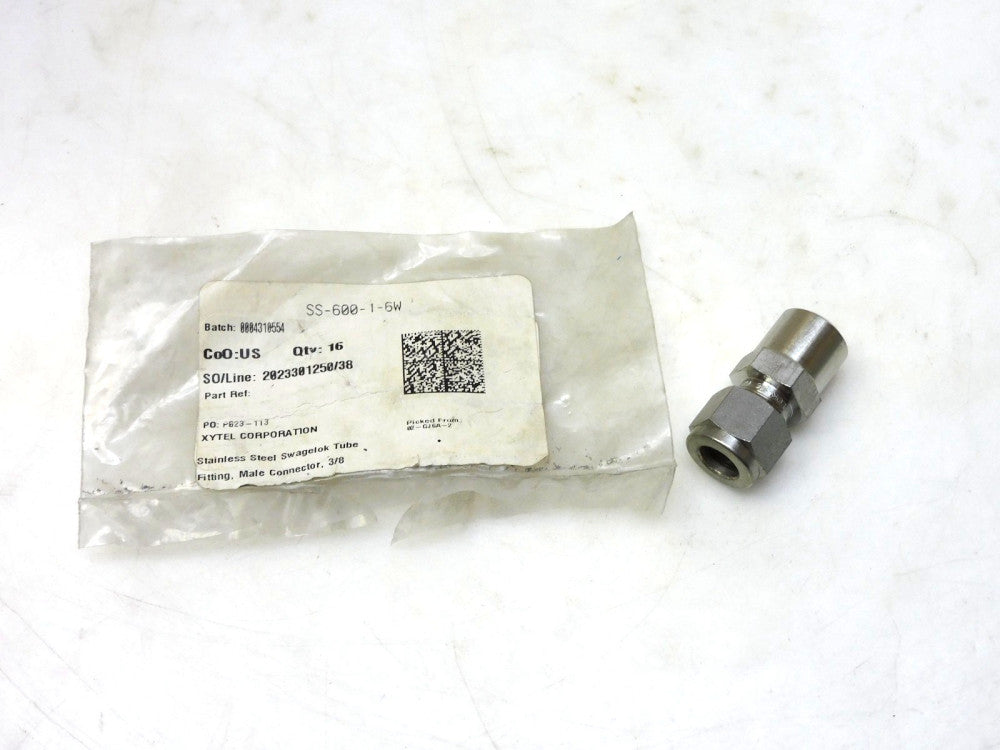 Swagelok SS-600-1-6W Stainless Tube Fitting Male Connector 3/8"