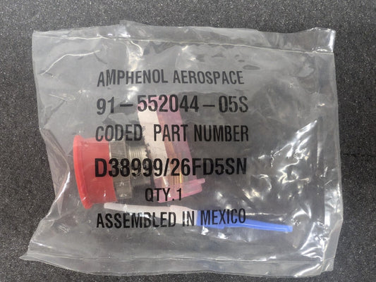 New, Amphenol, D38999/26FD5SN, Circular MIL Spec Connector 5P PLG SZ 15 SKT CBL