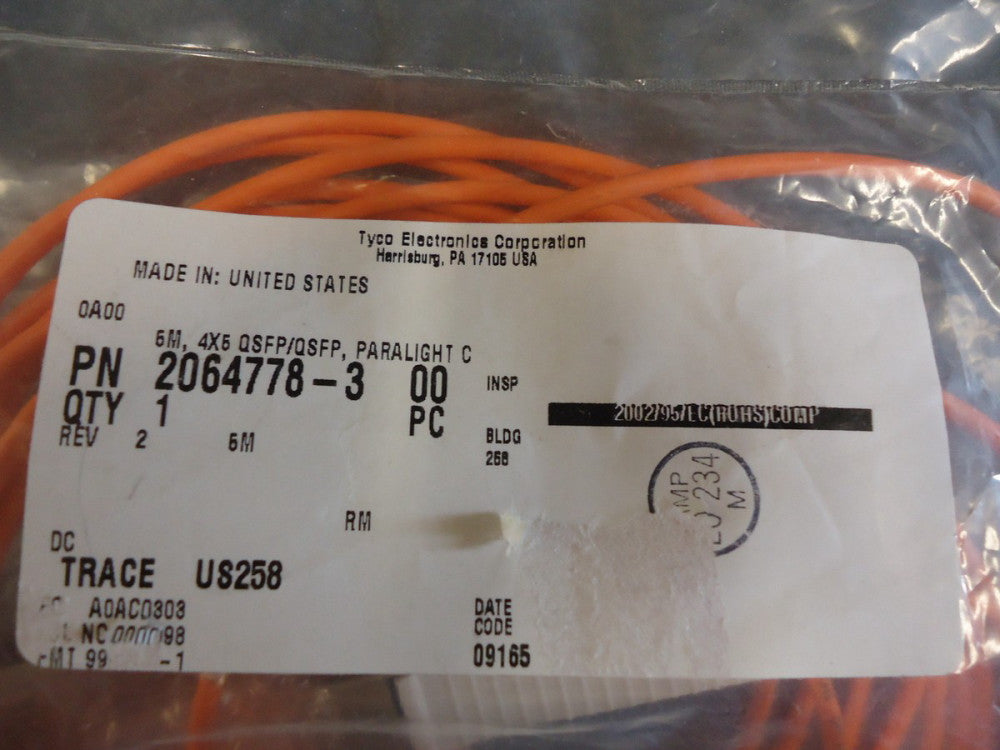 2064778-3 AMP/Tyco 5M, 4x5 QSFP/QSFP, Active Paralight Cable Assembly BRAND NEW!