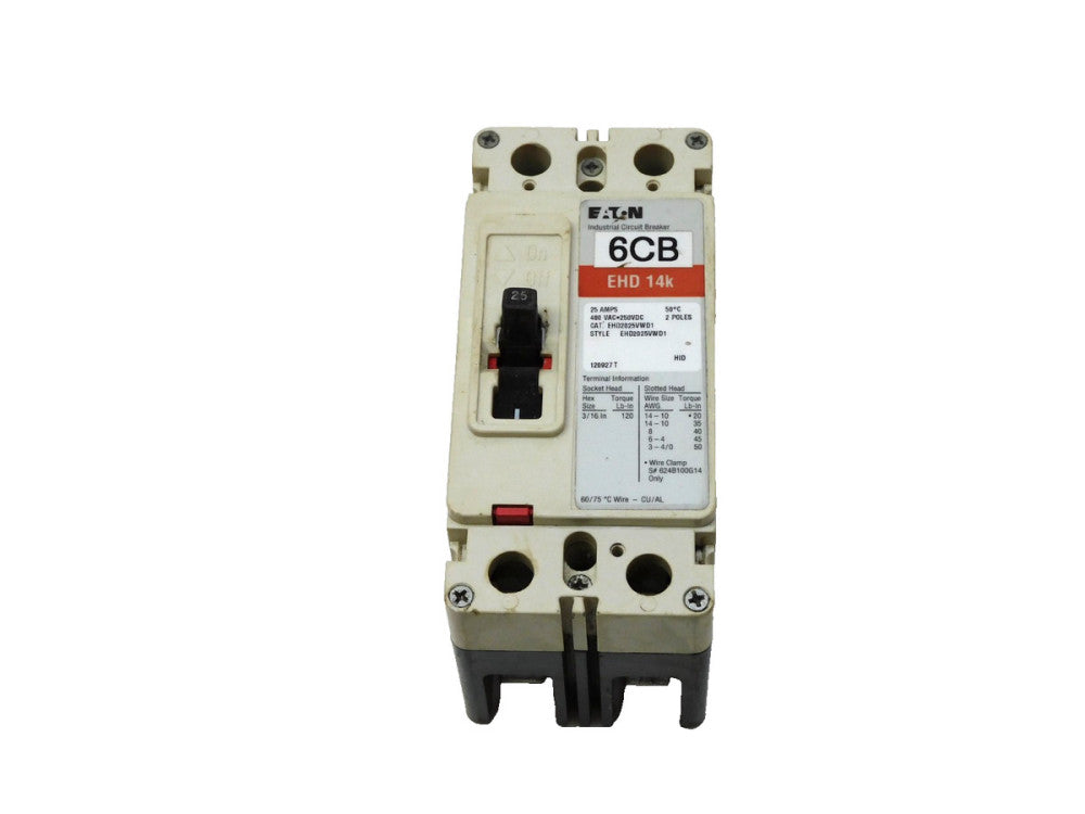 Eaton EHD14K Industrial Circuit Breaker 25A 2P 480Vac 250Vdc EHD2025VWD1