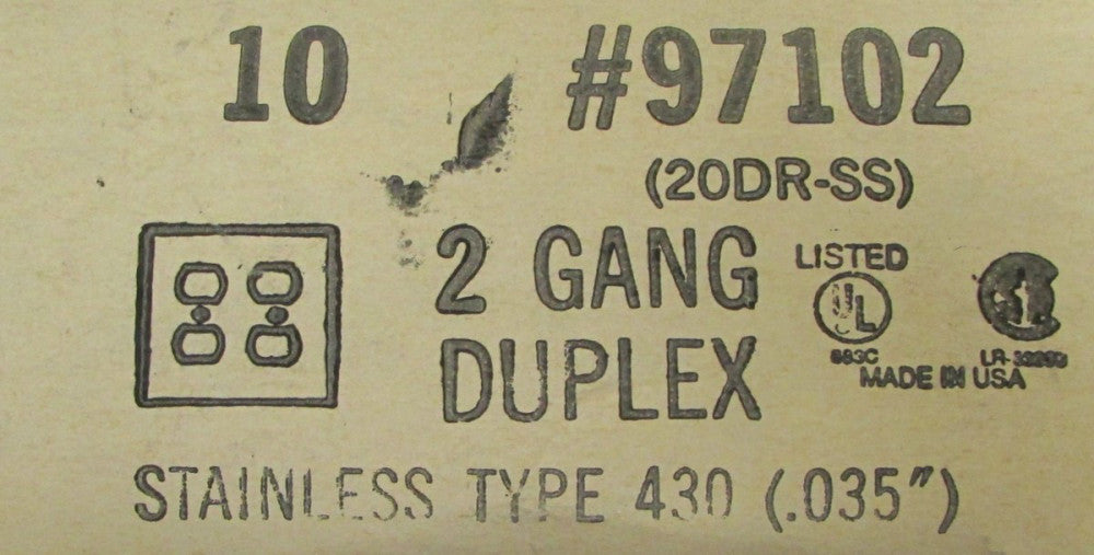  MULBERRY 97102 20 DR-SS Steel 2 Gang Duplex Receptacle Cover *BOX OF 10*