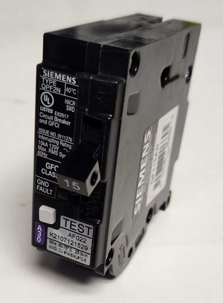 SIEMENS QF115AN 15 AMP Type QPF2N GFCI Ground Fault Circuit Breaker