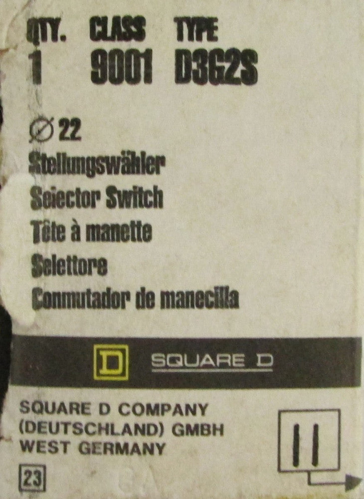Square D 9001 D3G2S 2 Position Maintained Selector Switch Operator