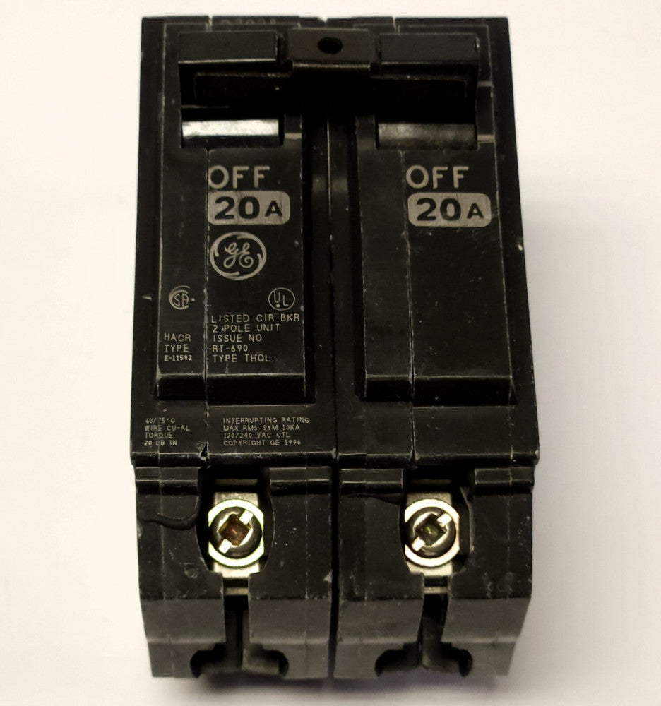 GENERAL ELECTRIC THQL2120 2 Pole 20 AMP Type THQL HACR Circuit Breaker 120 240