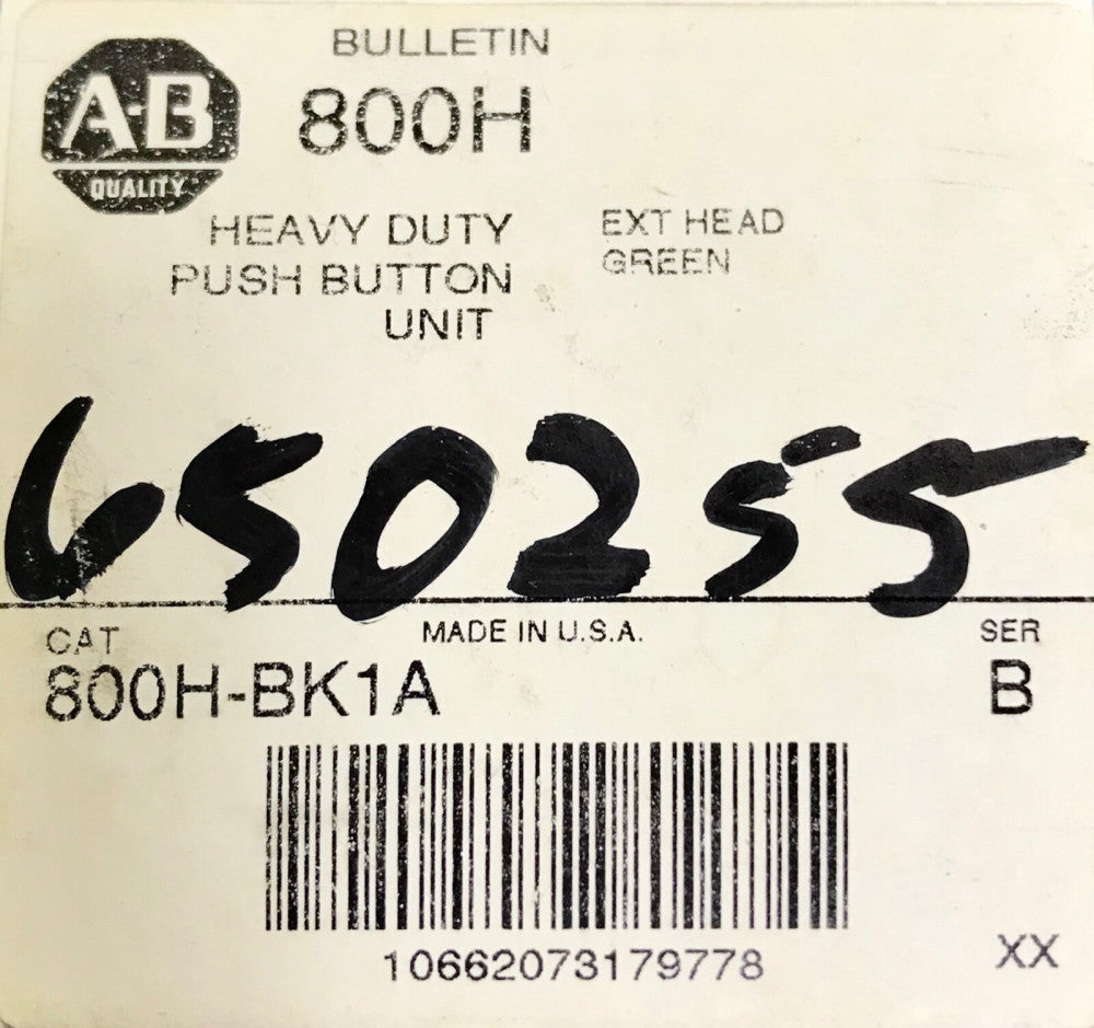  ALLEN BRADLEY 800H BK1A Heavy Duty Extended Green Head Pushbutton