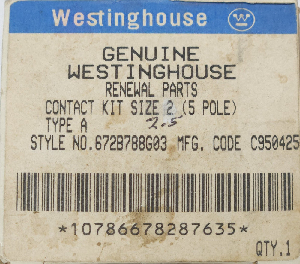 WESTINGHOUSE CUTLER HAMMER 672B788G03 A200 Size 2 2.5 Contact Kit 5 Pole