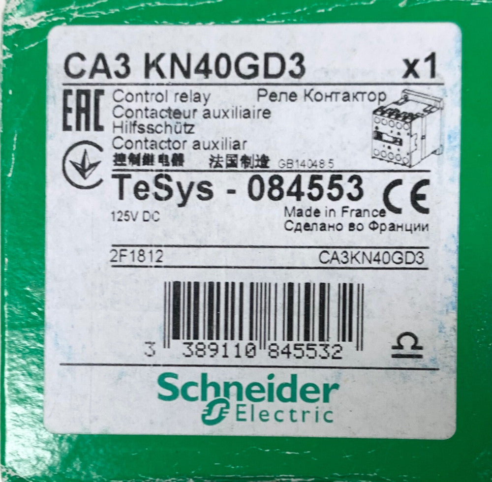 SCHNEIDER ELETRIC CA3 KN40GD3 Control Relay 125 VDC Tersys 084541 