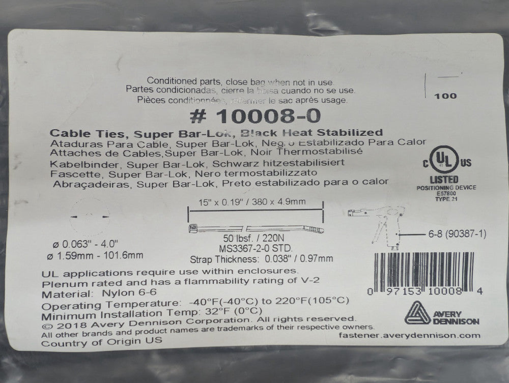New, McMaster-Carr, 10008-0, CABLE TIE, Black -  Lot of 165pcs