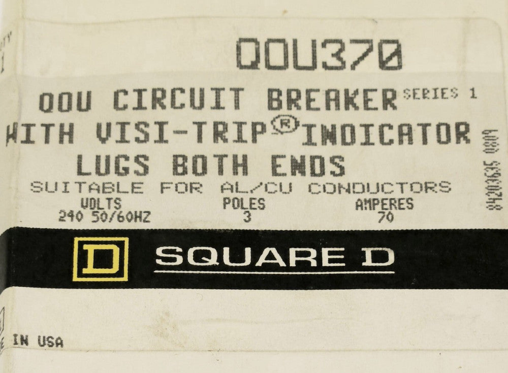 SQUARE D QOU370 3 Pole 70 AMP Type QOU Circuit Breaker