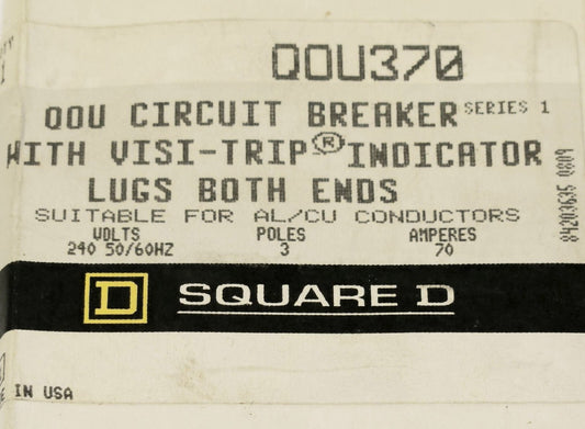 SQUARE D QOU370 3 Pole 70 AMP Type QOU Circuit Breaker