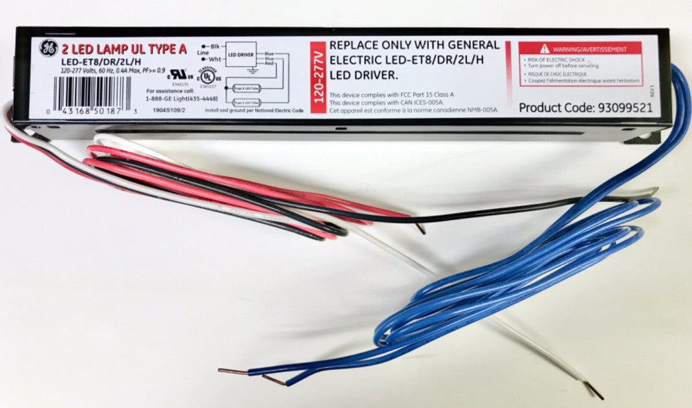 GENERAL ELECTRIC 93099521 LED-ET8/DR/2L/H 2 Lamp LED Driver 110-277VAC