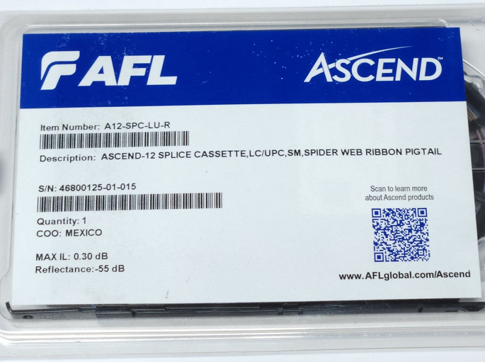SEALED AFL GLOBAL ASCEND A12 SPC LU R 12 SPLICE CASSETTE LC UPC SM SPIDER WEB