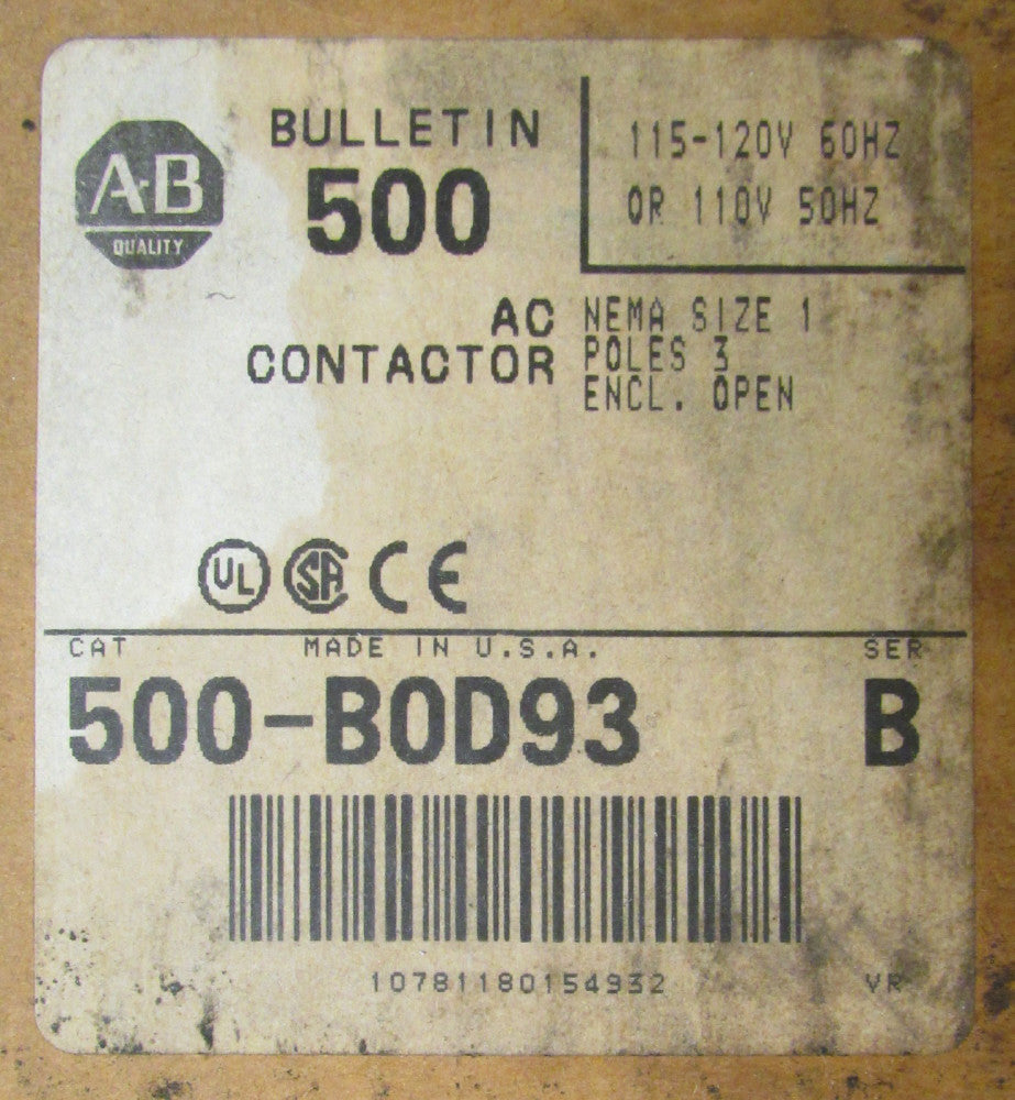 ALLEN BRADLEY 500 BOD93 110/120V Size 1 AC Contactor 
