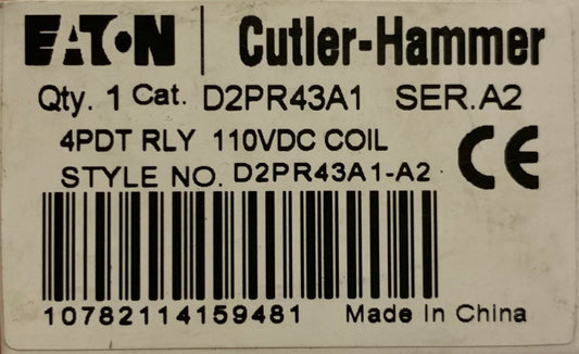 EATON CUTLER HAMMER D2PR43A1 4PDT 110 VDC Relay