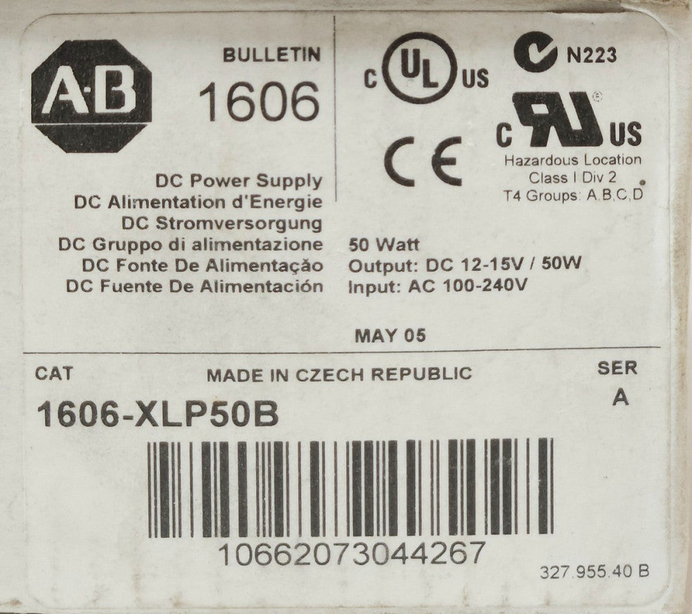 ALLEN BRADLEY 1606XLP50B DC Power Supply 1606-XLP Input 100-240 VAC Output 15VDC