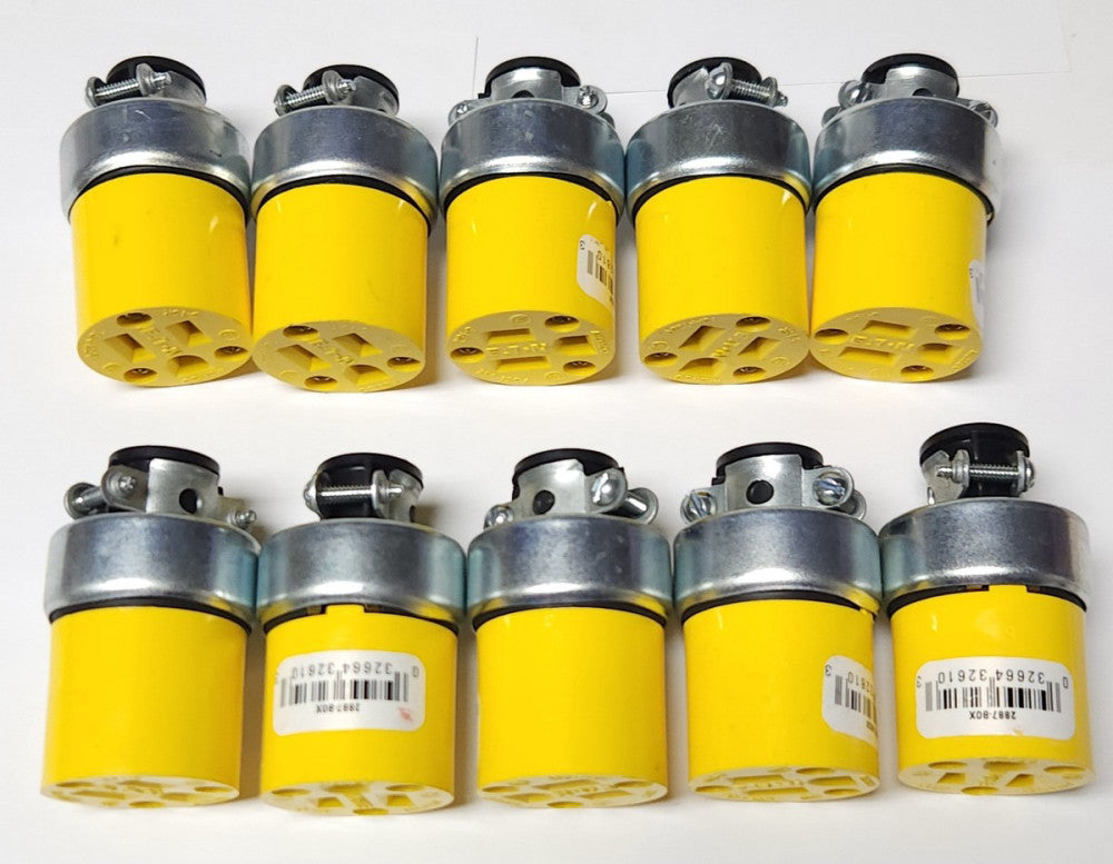 LOT OF 10 EATON 2887 F LW 2887-BOX 15 AMP 125 VAC Yellow Heavy Duty Armored Conn