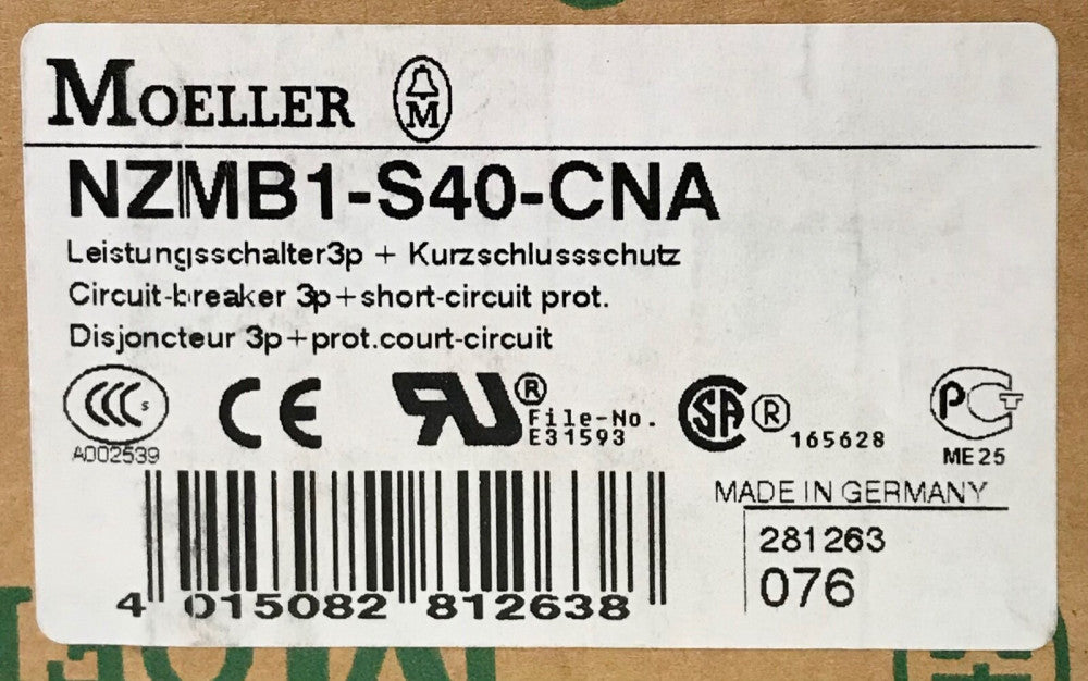 EATON MEOLLER NZMB1 S40 CNA 3 Pole 40 AMP 690 VAC NZM 1 Circuit Breaker