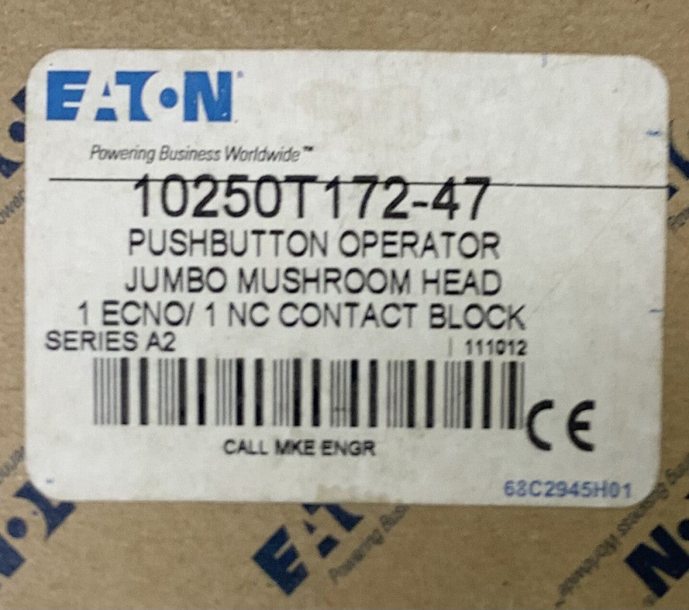 EATON CUTLER HAMMER 10250T172 47 Jumbo Red Mushroom Head Pushbutton 1 ECNO NC