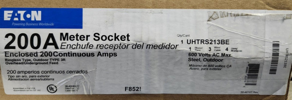 EATON UHTRS213BE 200 AMP 600 VAC Type 3R Enclosed Meter Socket