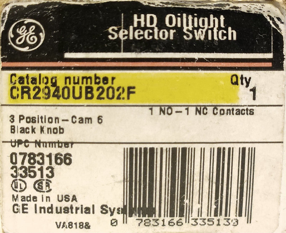 GENERAL ELECTRIC CR2940UB202F Heavy Duty 3 Position Selector Switch Operator