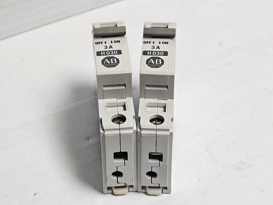 NEW LOT OF 2 ALLEN BRADLEY CIRCUIT BREAKER 1492-CB1 H030 3 A AMP 1 POLE 1P SER B