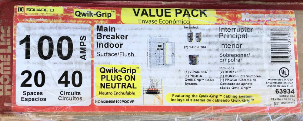 SQUARE D HOM2040M100PQCVP 100 AMP 20 Space 40 Circuit Breaker Panel Indoor HOME