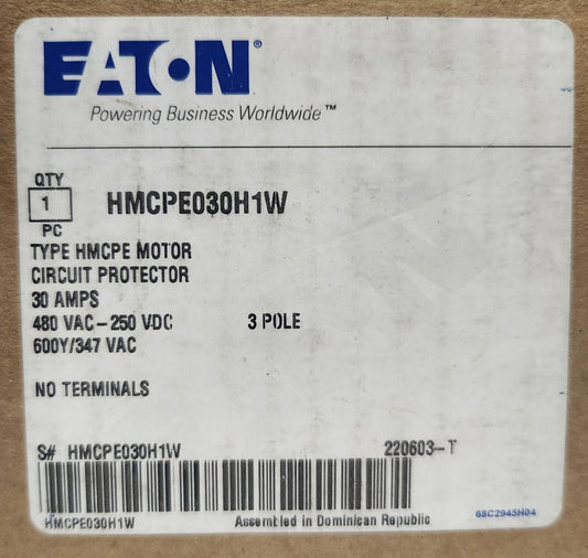 EATON HMCPE030H1W 30 AMP HMCPE Motor Circuit Protector HMCPE030H1 NO Terminals