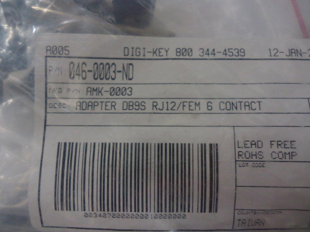 AMK-0003 CUI Inc ADAPTER DB9S RJ12/FEM 6 CONTACT Brand New!