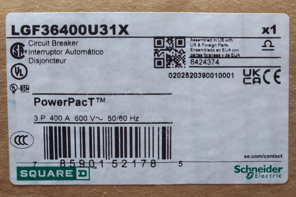 SCHNEIDER ELECTRIC SQUARE D LGF36400U31X 3 Pole 400 AMP POWERPACT Circuit Breake