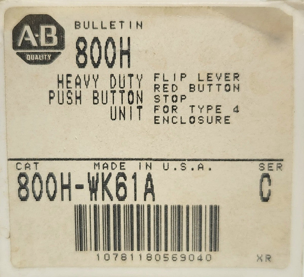 ALLEN BRADLEY 800H WK61A RED STOP Flip Lever Push Button