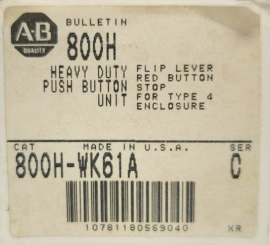 ALLEN BRADLEY 800H WK61A RED STOP Flip Lever Push Button