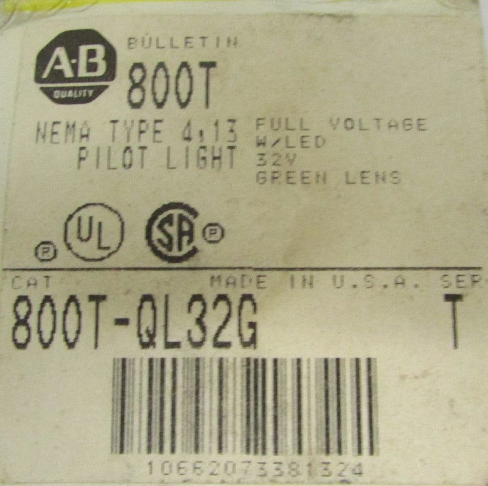 ALLEN BRADLEY 800T QL32G 32 V Green Lens Indicating Pilot Light