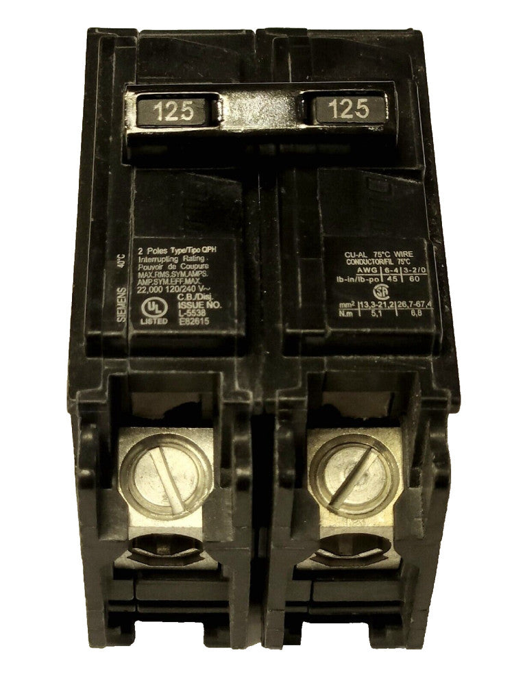 SIEMENS Q2125H 2 Pole 125 AMP Type QPH Circuit Breaker EQ9677