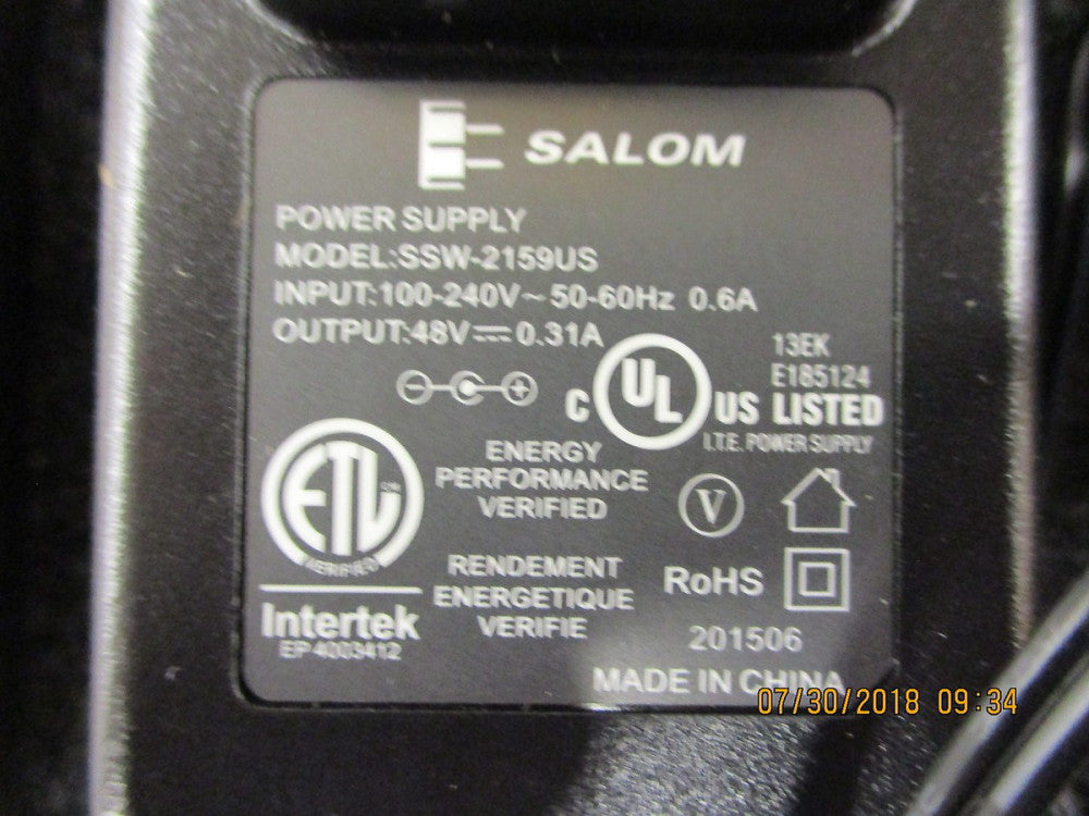 SSW-2159US Salom Power Supply; Input: 100-240 VAC 0.6A; Output: 48 V BRAND NEW!