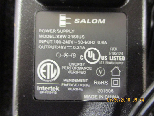 SSW-2159US Salom Power Supply; Input: 100-240 VAC 0.6A; Output: 48 V BRAND NEW!