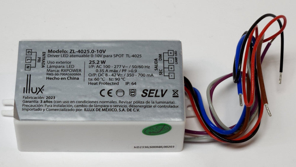 THE COLLECTION BY ILLUX Model ZL 4025.0-10V LED DRIVER Input 100-277 VAC Output