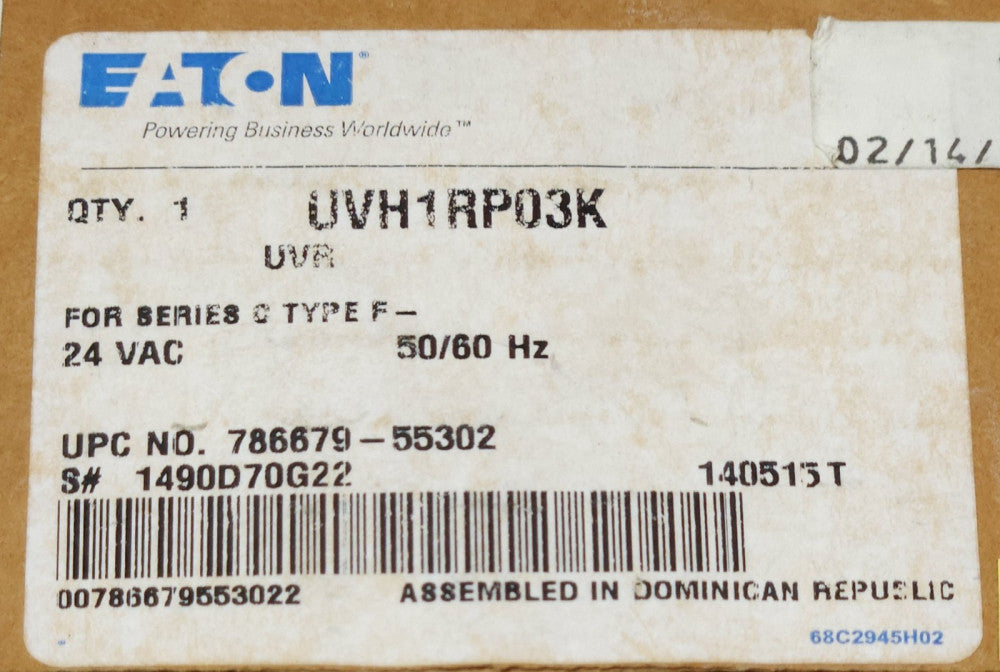 EATON CUTLER HAMMER UVH1RP03K 24 VAC F Frame UVR Undervoltage Release