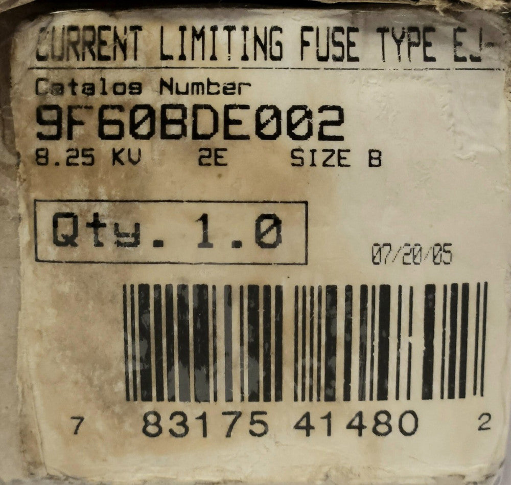 GENERAL ELECTRIC 9F60BDE003 GEK 39196 Sz. B 8.25 KV 3E AMP  EJ-1 Fuse 9F60BDE002