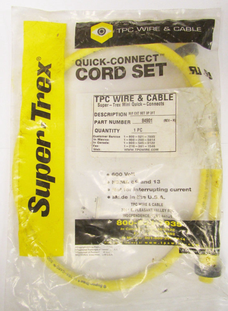 TPC WIRE & CABLE 84901 Super Trex M/F Ext Set 3P 3 Ft.