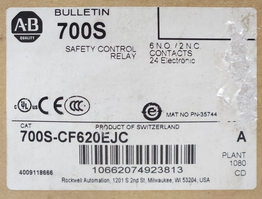 ALLEN BRADLEY 700S CF620EJC Safety Control Relay GUARD MASTER 24 VDC 6 NO 2 NC