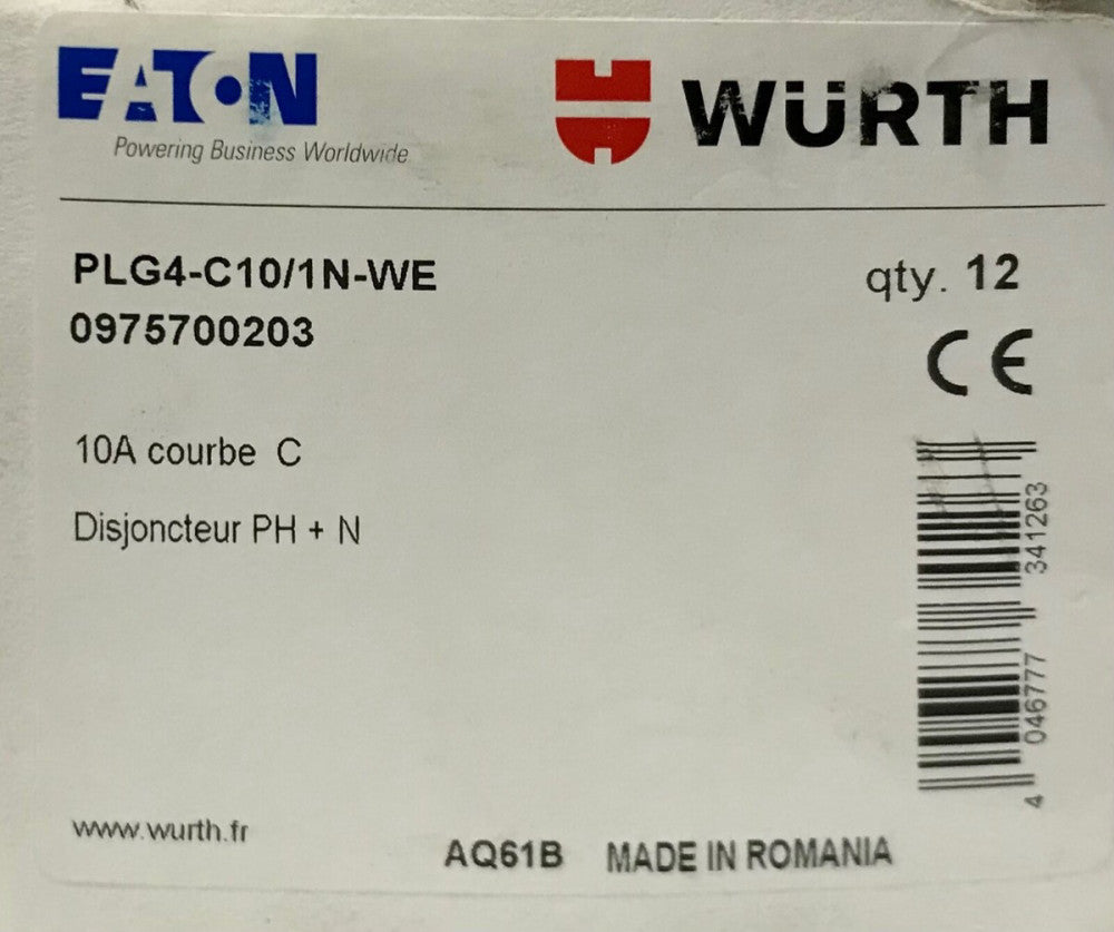 EATON WURTH PLG4 C10 1N WE Single Pole 10 AMP XPale Circuit Breaker 0975700203 