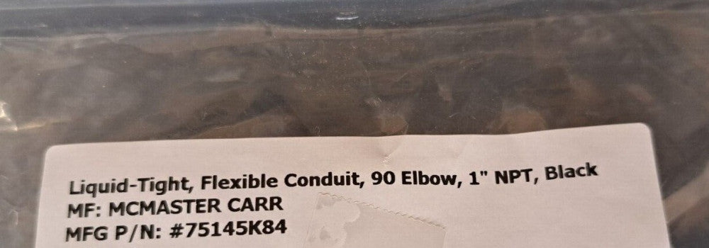 New, McMaster-Carr, 75145K84, LIQ TGHT FLEX CON 90 ELBOW 1" NPT BLK