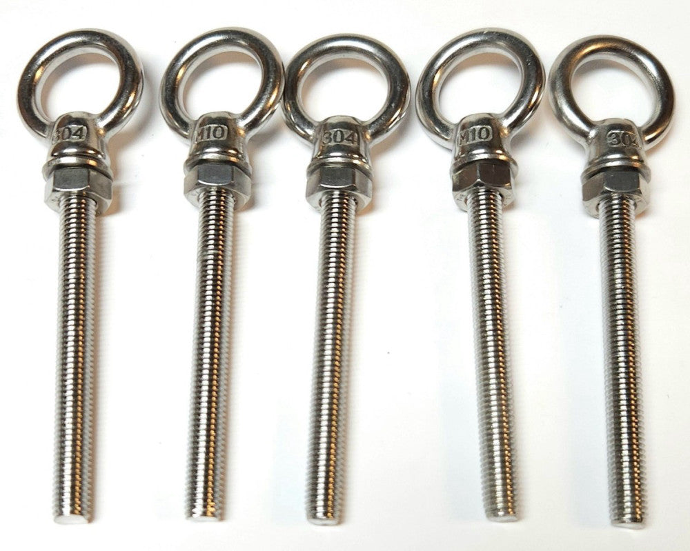 LOT OF 5 Stainless Steel M10 304 Lifting and Tie Down Eye Bolt 4" Threaded Shaft