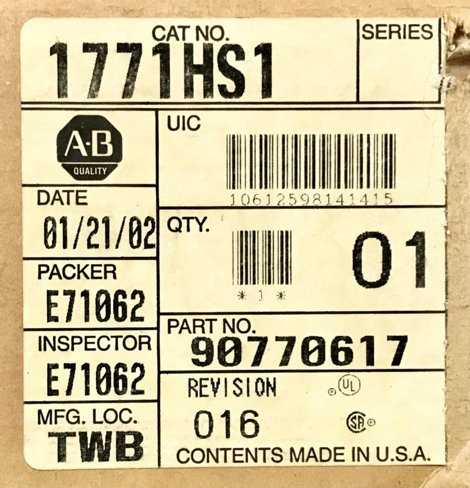 ALLEN BRADLEY 1771 HS1 IMC 121 1 AXIS SERVO CONTROLLER 90770517 1771 HM3A